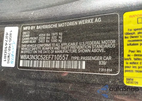 2014 BMW 428I from USA, damaged, VIN WBA3N3C52EF710557